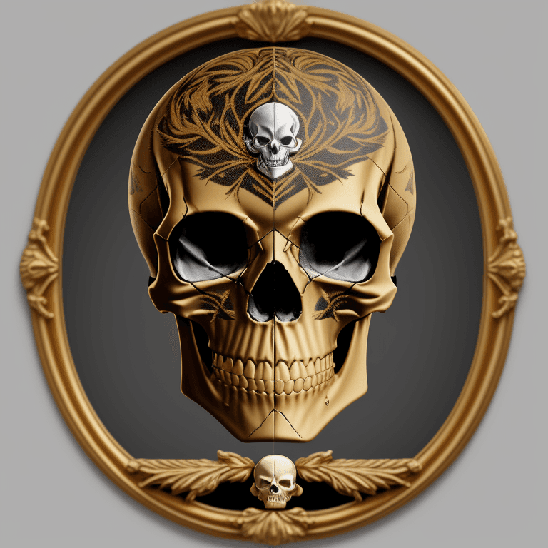 AI generated: Gold silver Intarsia  skull photographic cinematic