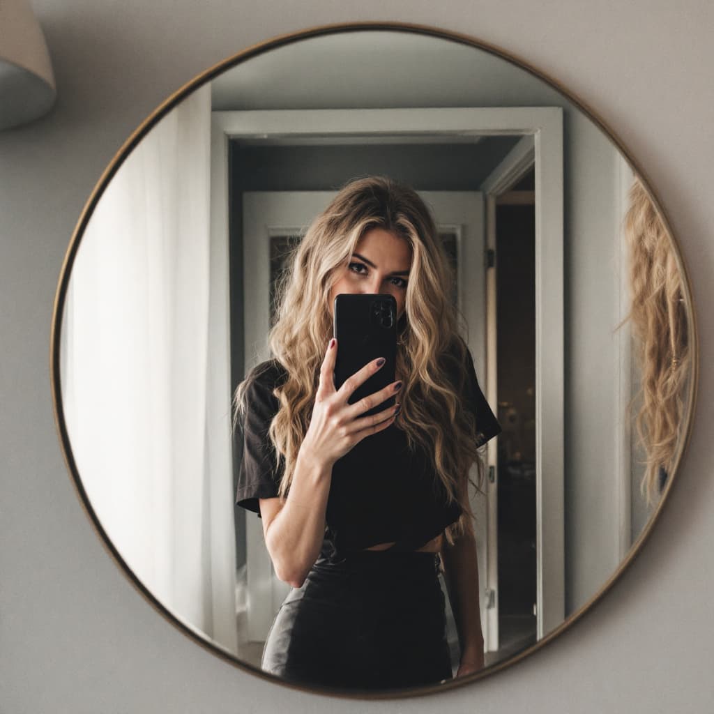 AI generated: blonde taking a photo in mirror