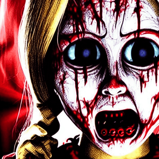 AI generated: Horror Annabelle,demon,bloody face,scary,scary