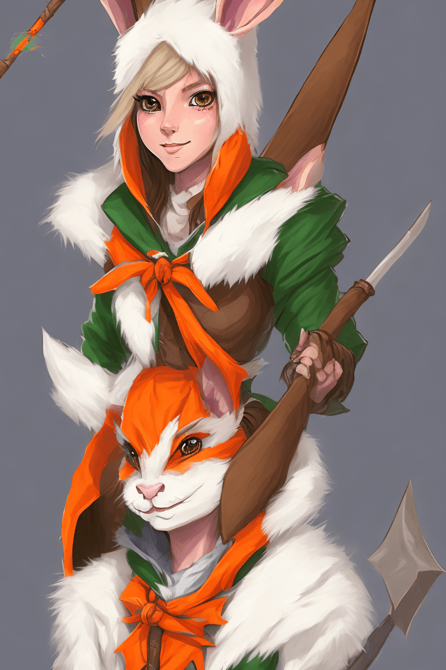 AI generated: female d&d harengon, female dnd rabbitfolk, female d&d anthro rabbit :: white fur with light orange ...