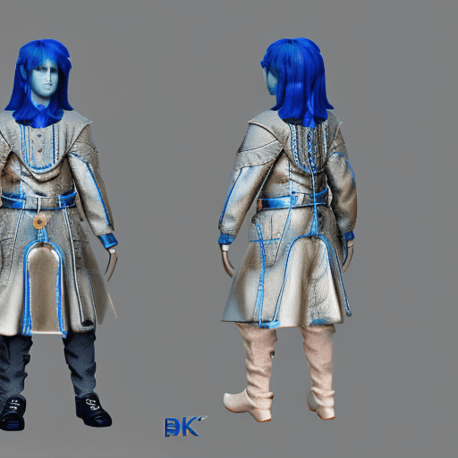 AI generated: wavy blue haired tall handsome young guy, wearing medieval clothes and leather jacket, masterpiece, ...