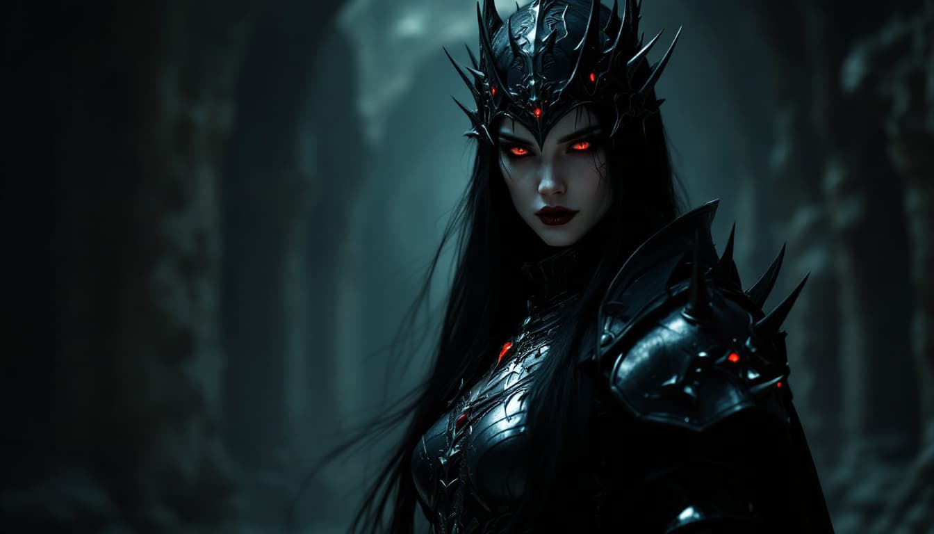 AI generated: In the heart of a shadowed crypt, a majestic vampiress stands as the embodiment of dark power and ti...