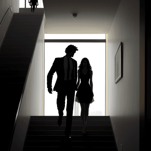 AI generated: image of two silhouettes, a man and a woman, the woman has long hair and the man has short hair, the...