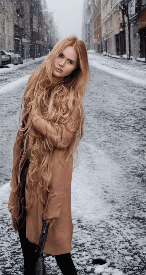 AI generated: professional portrait photograph of a gorgeous Norwegian girl in winter clothing with long wavy blon...