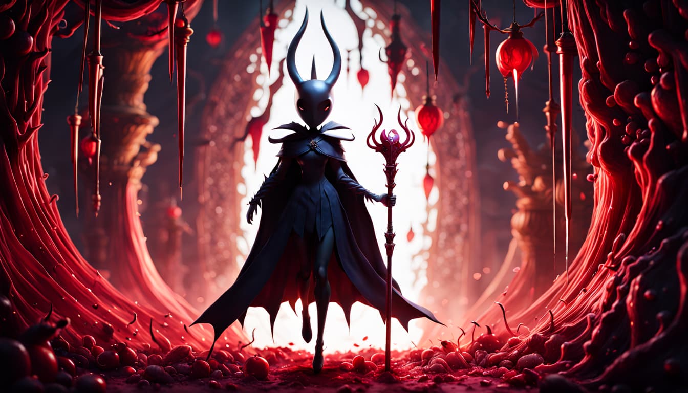 AI generated: Detailed CG unity wallpaper, close-up, Hollow Knight Hornet, epic iconic bold mask and outfit, anato...