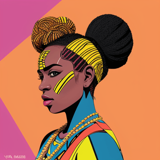 AI generated: Hawaiian artists, modern portrait series of African women in colorful gear, in the style of aggressi...