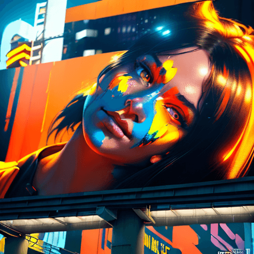 AI generated: 10 people painting over a billboard cinematic lights, bright orange colors, fashion photography, Ult...