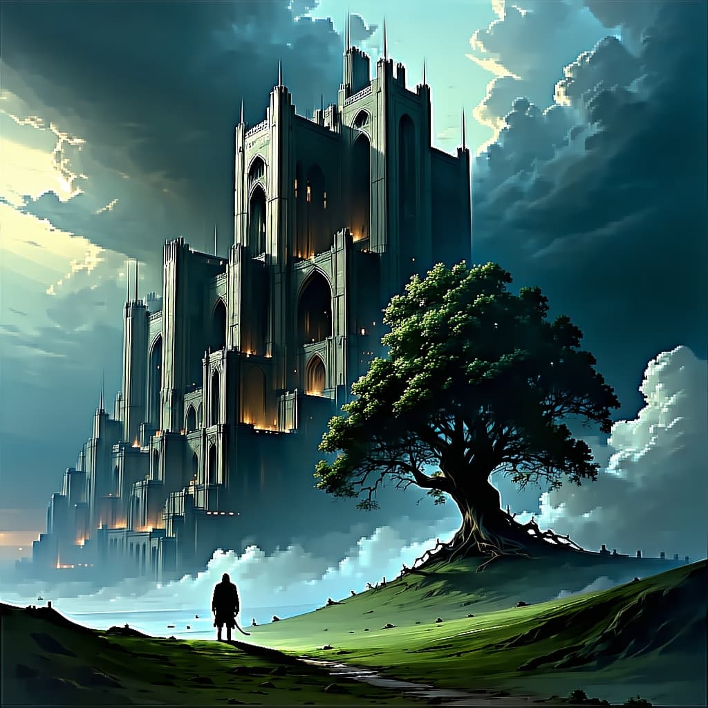 AI generated: "High-quality digital painting of a colossal, dystopian metropolis stretching into the distance unde...