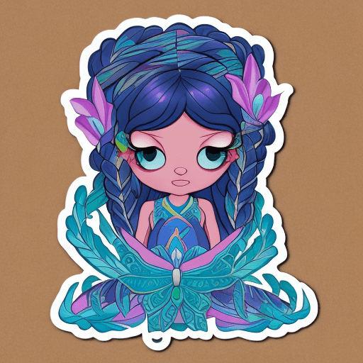 AI generated: ((Sticker with white borderline)) of a neeko with braids, with bows in the braids and a butterfly on...