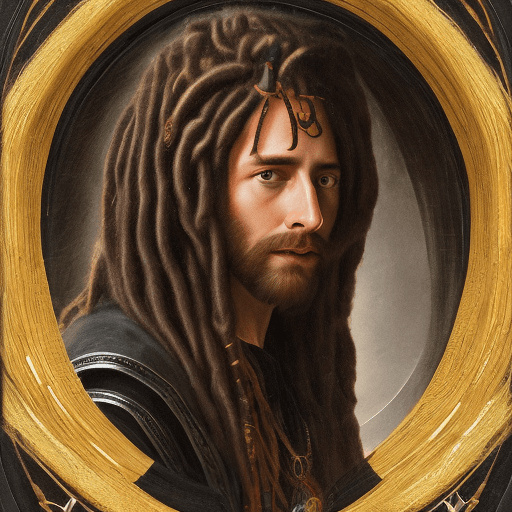 AI generated: Michael the arc angel with dred locks in a black cloak, 8k


