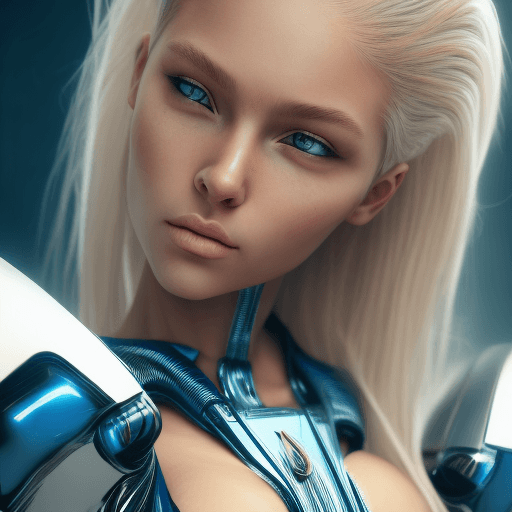 AI generated: Photo of a ultra realistic futuristic blonde girl, ((frontal view, centered image, head shot)), the ...