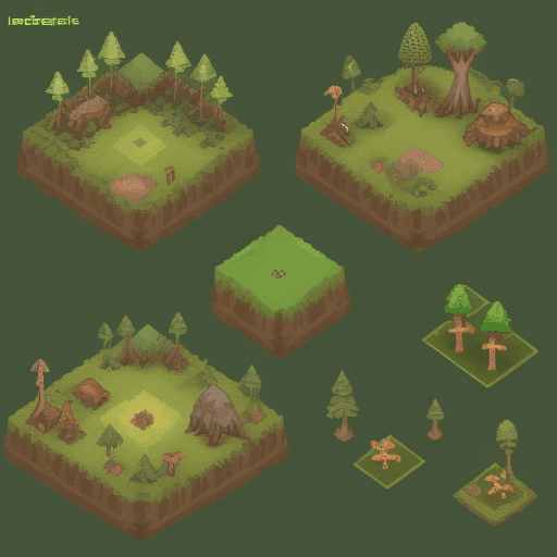 AI generated: isometric forest sprite sheet game asset cartography asset map asset