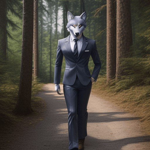 AI generated: furry, fursona, anthro, wolf male, anthropomorphic, clothed, suit, (subject on the left), (backgroun...