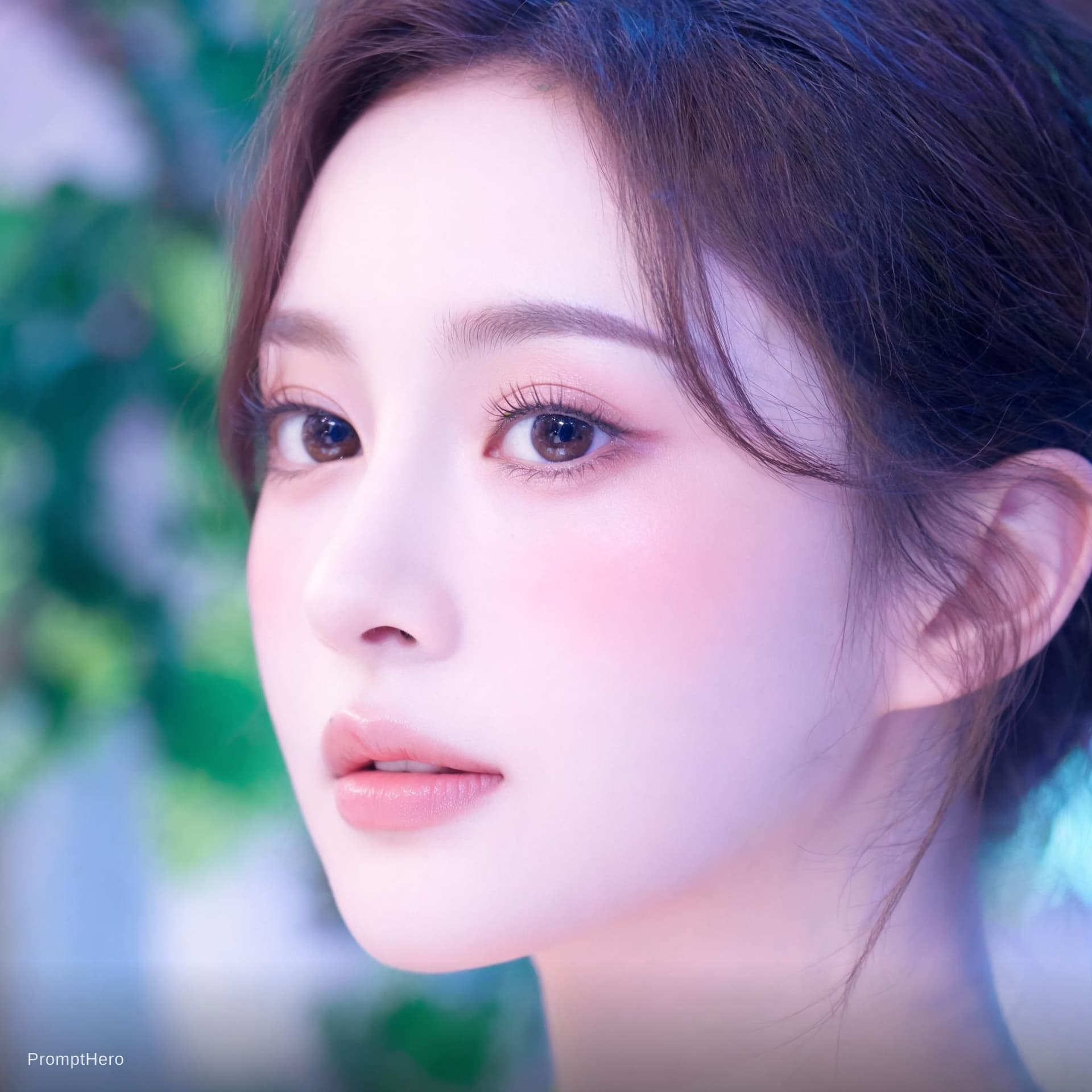 AI generated: editorial photoshoot of a woman's face in a pastel dream ,
