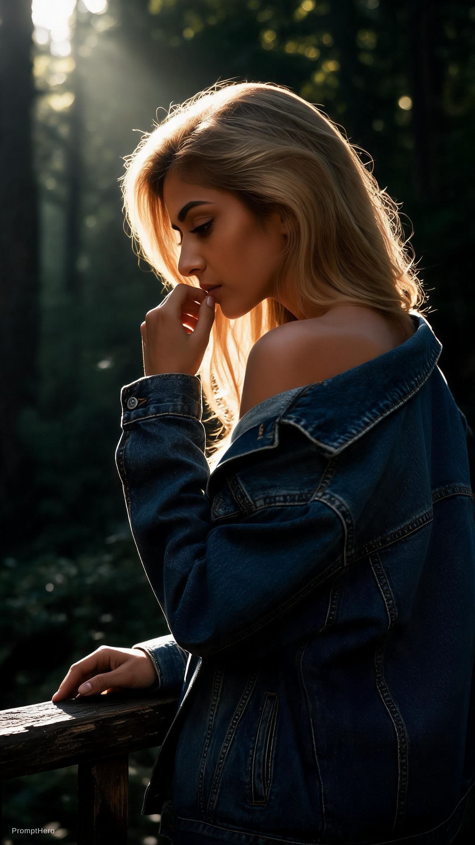 AI generated: A cinematic, photorealistic portrait of a woman in a contemplative pose, captured in dramatic chiaro...