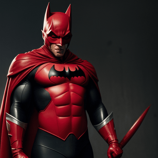 AI generated: WILL SMITH IN A RED BATMAN SUIT WITH A RED BAT MASK
