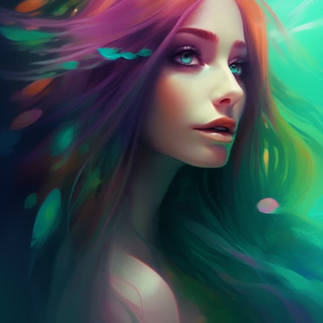 AI generated: a painting of a mermaid with long hair, a digital painting, inspired by Cyril Rolando, crystal clear...