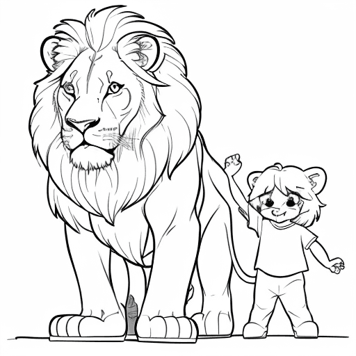AI generated: b/w outline art for kids coloring book page, lion, Kids coloring pages, full white, kids style, whit...