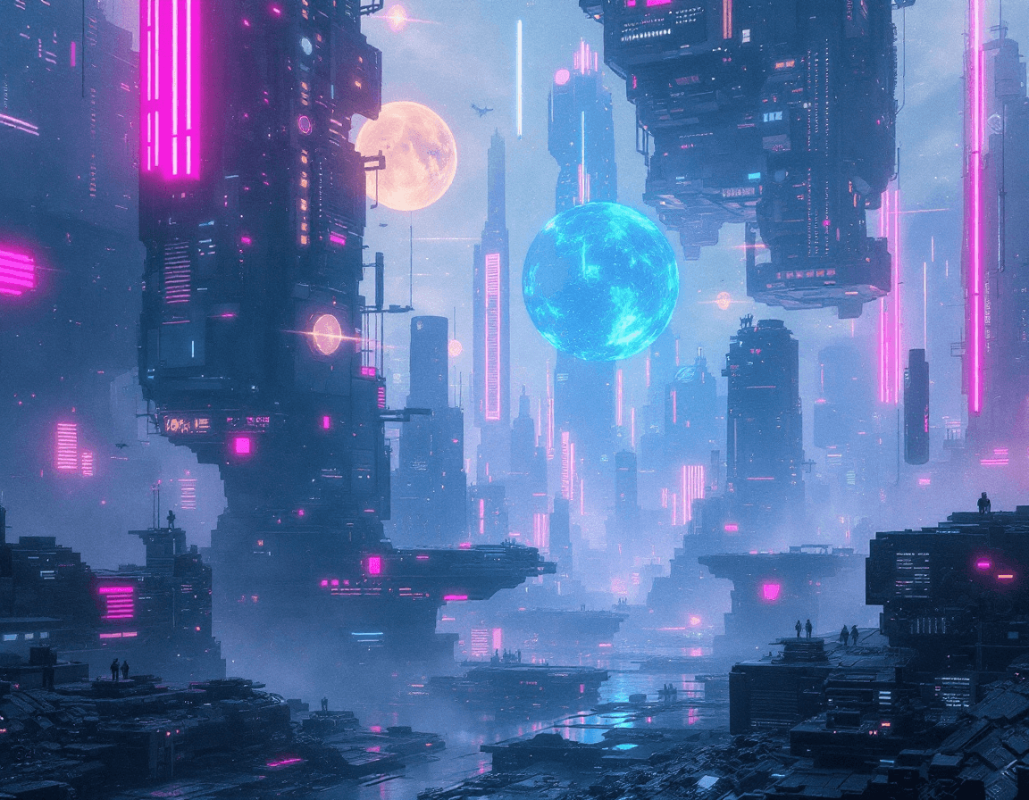 AI generated: A random strange image of a futuristic scenario in the style of Futuristic Grid Aesthetics employing...