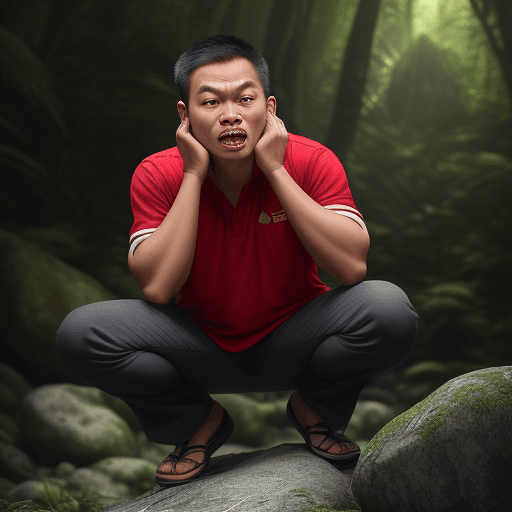 AI generated: an Indonesian guy, opened his mouth as wide as possible, until his teeth were visible, the guy put o...