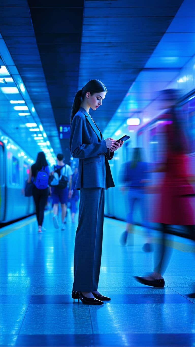 AI generated: photography, front view, full-body shot, artistic image capturing the essence of urban hustle with a...