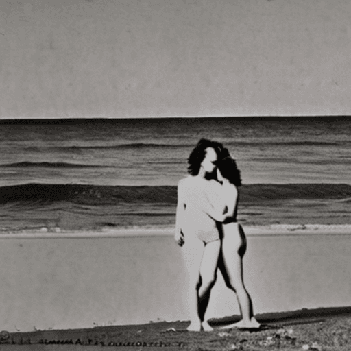 AI generated: two nice women in beach kiss together. they have no clothes
