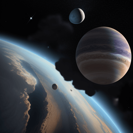 AI generated: a strong black man throwing earth toward planet jupiter realistic 8k