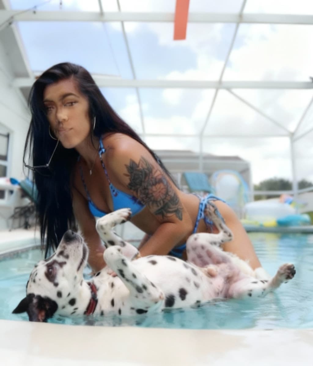 AI generated: Reposition Woman full mount wrestling position on dog