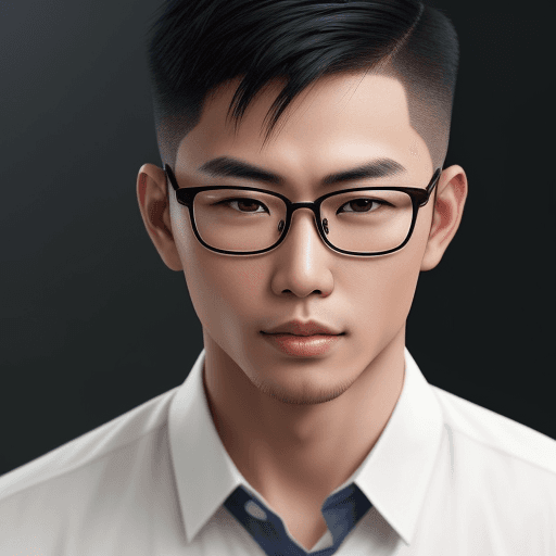 AI generated: Photo of a ultra realistic handsome Asian man, short haircut combing up, deep blurry background, wea...