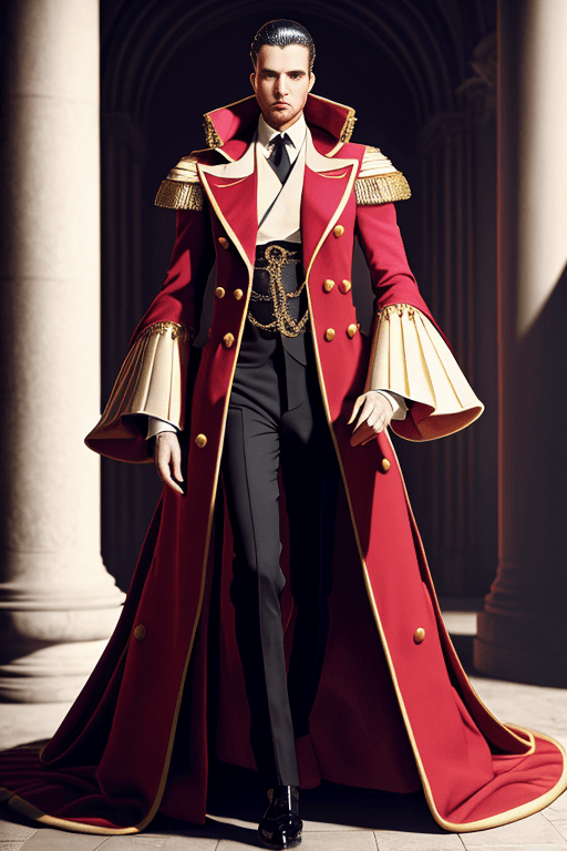 AI generated: masterpiece photography of full body, a Full ((( long double-breasted coat man, Color sleeves, )))hy...