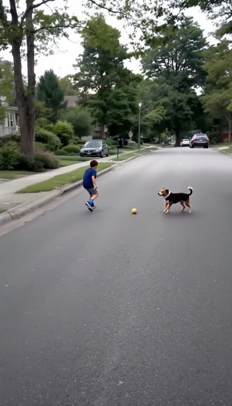 AI generated: On a quiet suburban street, a child chases after a ball that’s rolled into the road. Just before the...
