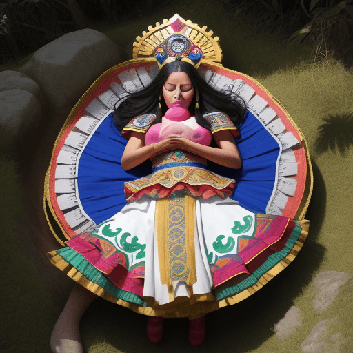 AI generated: princesa azteca hermosa durmiendo boca arriba sobre una montaña
