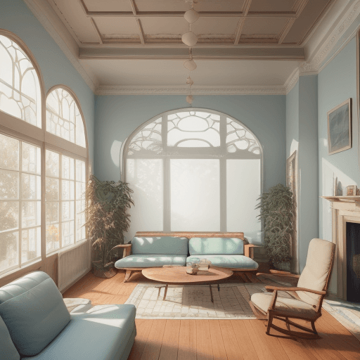 AI generated: High resolution photography interior design, dreamy sunken living room conversation pit, wooden floo...
