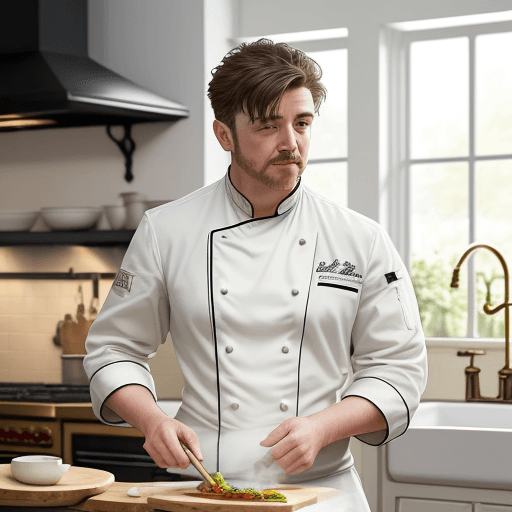 AI generated: An accomplished chef in a stark white uniform, passionately crafting culinary art in a bustling bras...