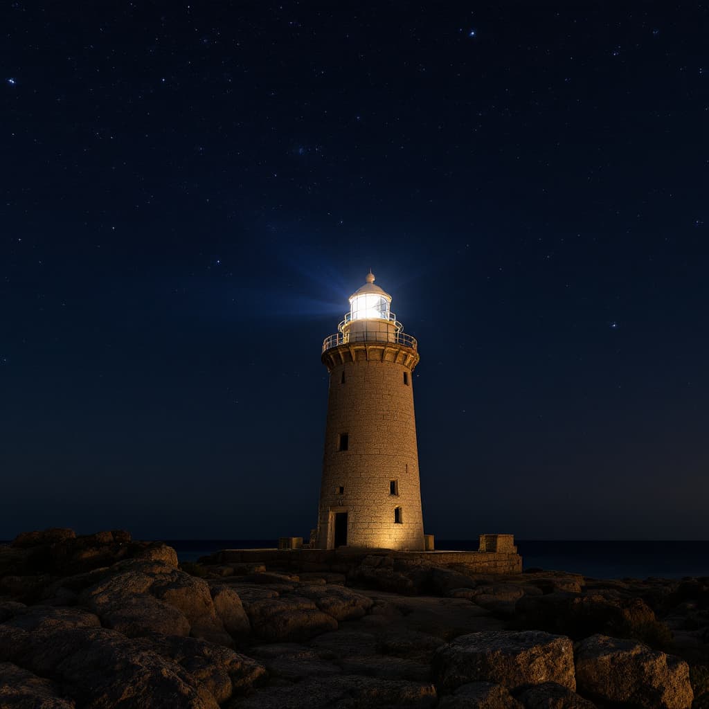 AI generated: Imagen de un faro en la costa norte de Francia, el clima es de Normandía y está cerca de Mont Sain M...