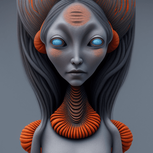 AI generated: 2d art of woman alien, long hair , in the style of textured illustrations, light gray and bronze, on...