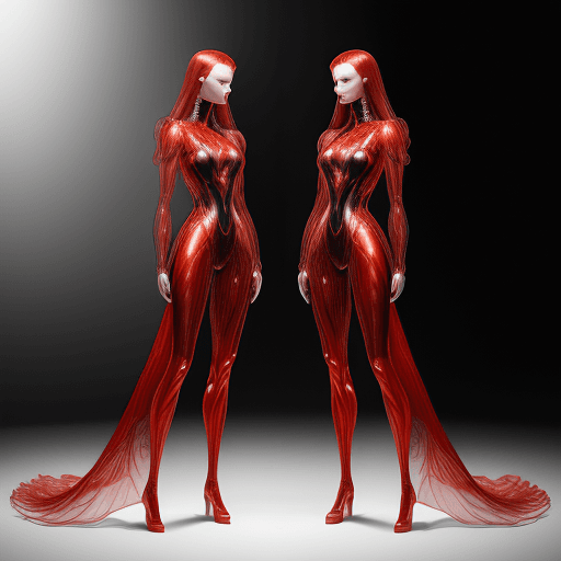 AI generated: high resolution full body photography of red haired supermodel with an extravagant futuristic dress ...