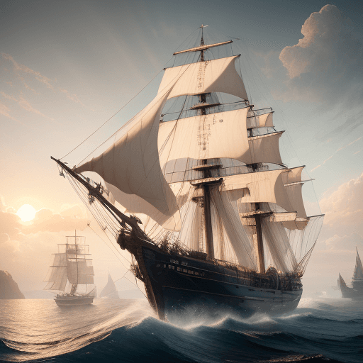 AI generated: Photo of a ultra realistic sailing ship, dramatic light, pale sunrise, cinematic lighting, battered,...