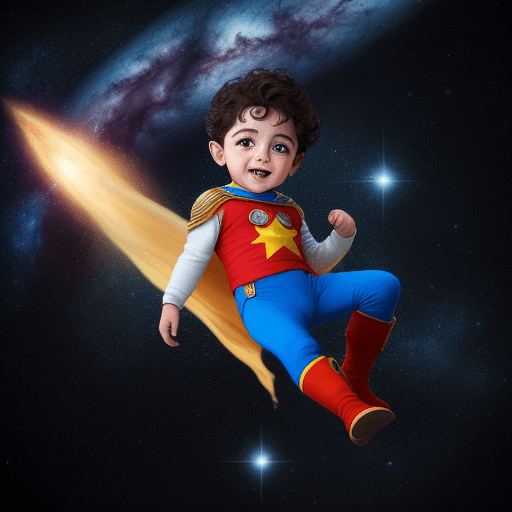 AI generated: un niño con de super héroe en el universo