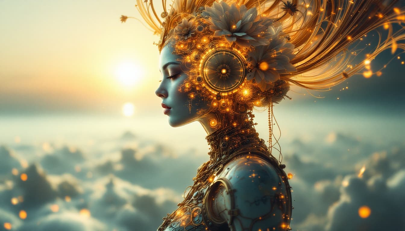 AI generated: Full-length steampunk portrait.  Double exposure Zach-effect spectral X-ray imagery, holographic neo...
