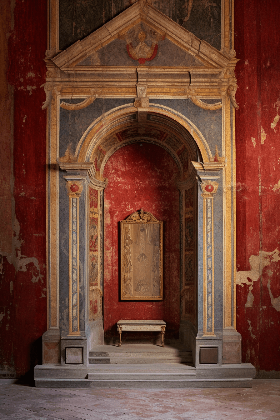 AI generated: the painting is on an ancient wall, in the style of confessional, indigo and amber, roman art and ar...