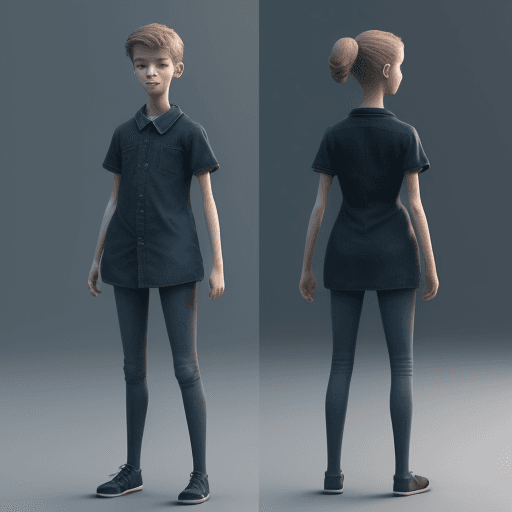 AI generated: a portrait of a 15 year old standing full length, 3d animation, 4k, 8k
