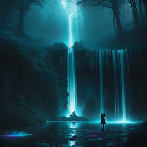 AI generated: soft teal spectral glow, gloomy midnight fae realm, rainbow springs with infinite waterfalls ✨🌈🏞wh...