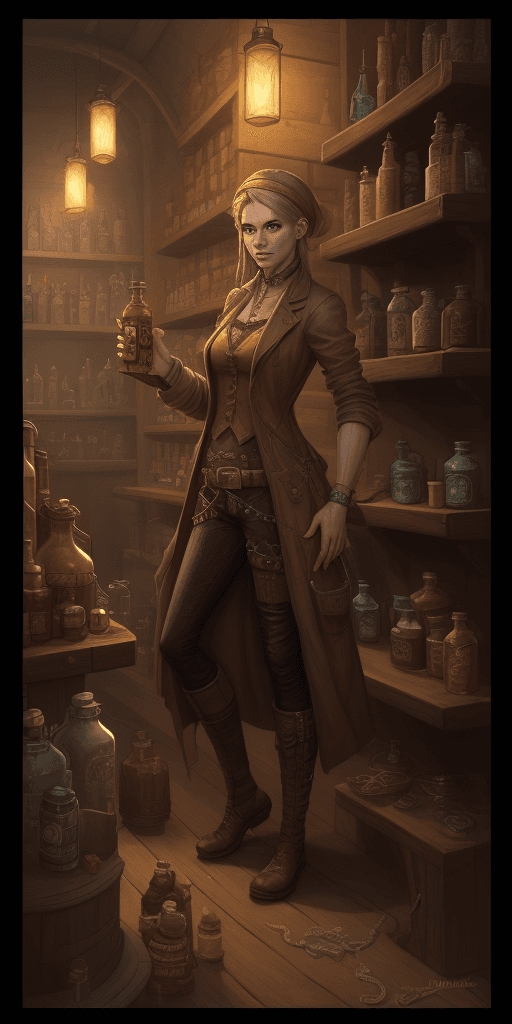 AI generated: ((masterpiece:1.3,concept art,best quality,detailed)),snake oil merchant,award winning illustration,...