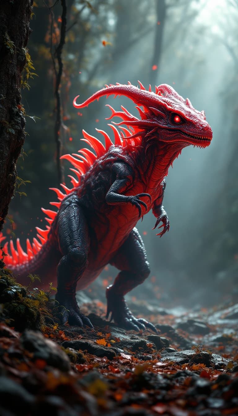 AI generated: Alien dinosaur --ar 9:16 --style raw red