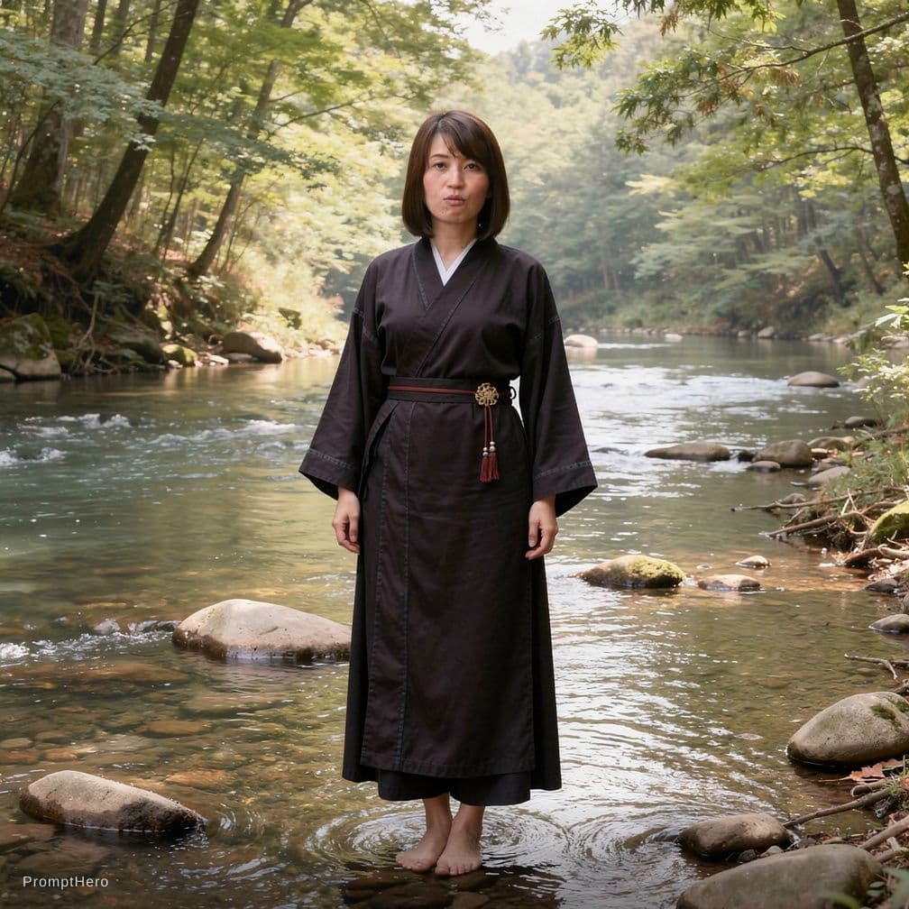 AI generated: <Image Composition>

<Cosplay Model> A young Japanese widow with a captivating, curvaceous figure an...