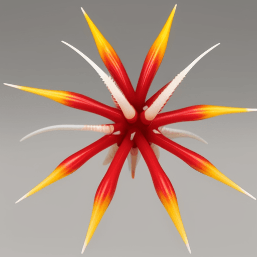AI generated: red pimpoys, with yellow gradient tips, long white stem with silver spines