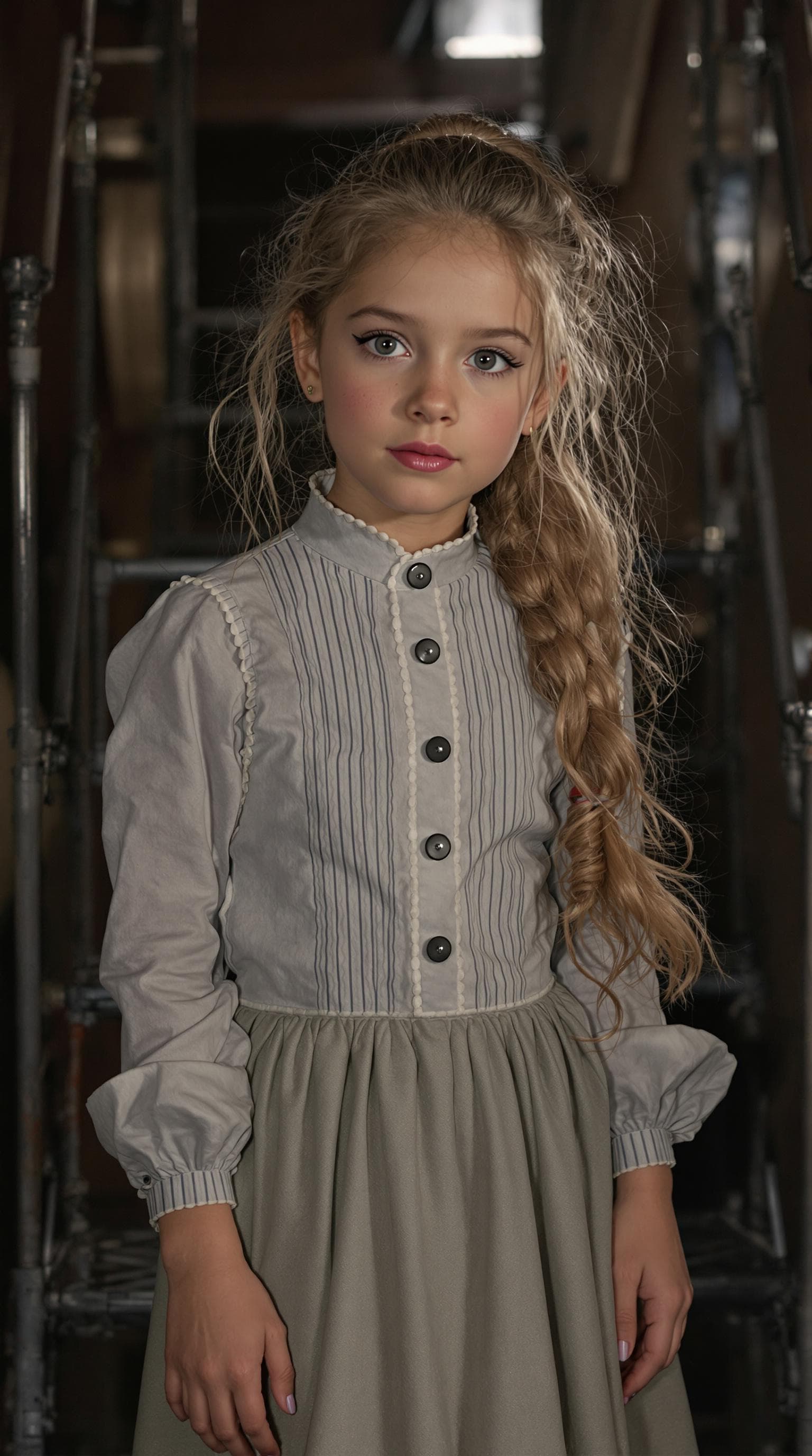 AI generated: a professional photo of a exceptionally beautiful girl aboard the Royal Mail Ship Titanic (age 7), (...