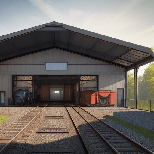 AI generated: photo ultra realitic, 8k, shed railway Locomotive Shed ,isometric view, The style should be contempo...