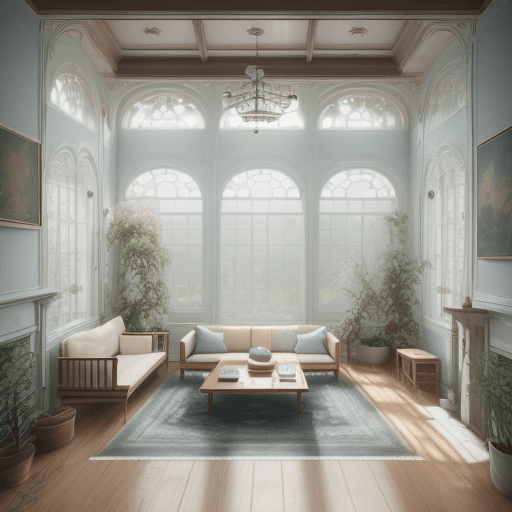 AI generated: High resolution photography interior design, dreamy sunken living room conversation pit, wooden floo...